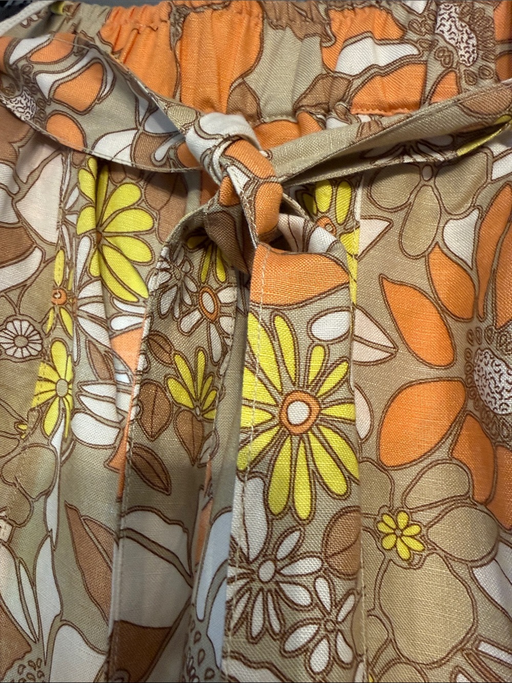 Floral Paperbag Waist Wide-Leg Pants- Orange & Tan - Picture 3 of 6
